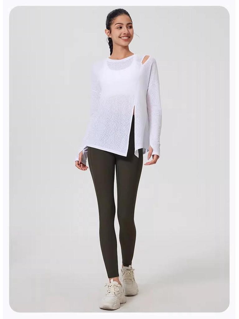 Women's Loose-Fit Breathable Sun Protection Yoga Top with Buttocks Coverage and Long Sleeves