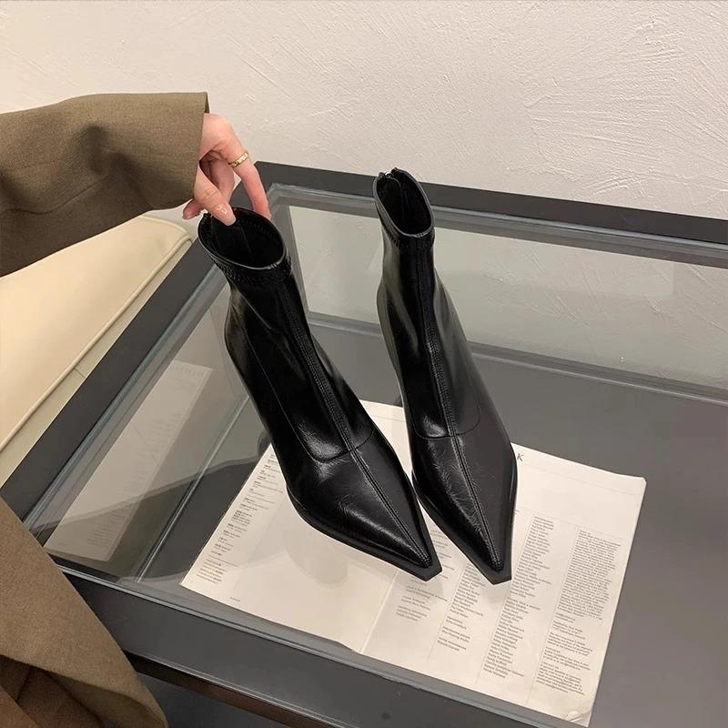 New Women's Ankle Boots Sexy Pointed Toe Woman Short Boots Fashion Causal Ladies Thin High Heel Boots Solid Color Stiletto