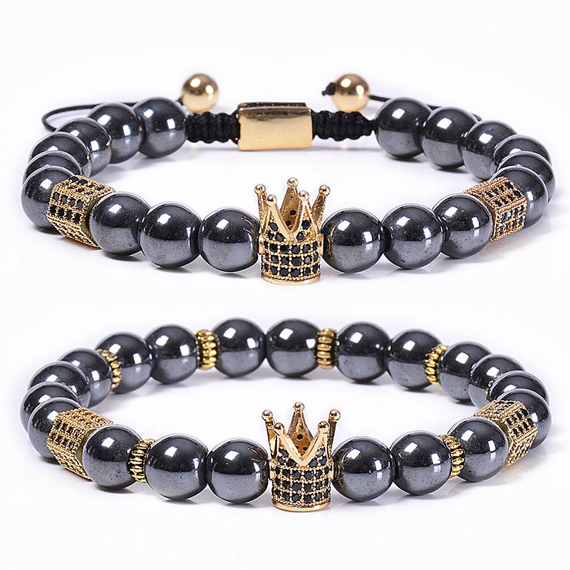 European and American Jewelry, Magnetic Black Magnet Crown Bracelet, Copper Micro Inlaid Zircon, Natural Stone Bracelet, Woven, Adjustable