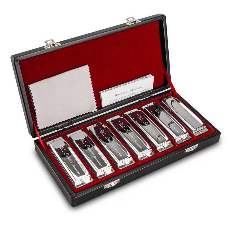 Swan 24-Hole Harmonica Set: 7-Piece and 12-Piece Options, ABCDEFG Keys, for Students and Adults, Beginner Wind Instrument.