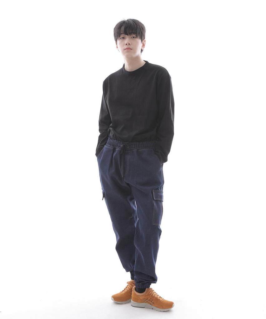 Seinteukeulu Retro Line Cargo Jogger Denim Pants Rl-311Cj Dark Blue
