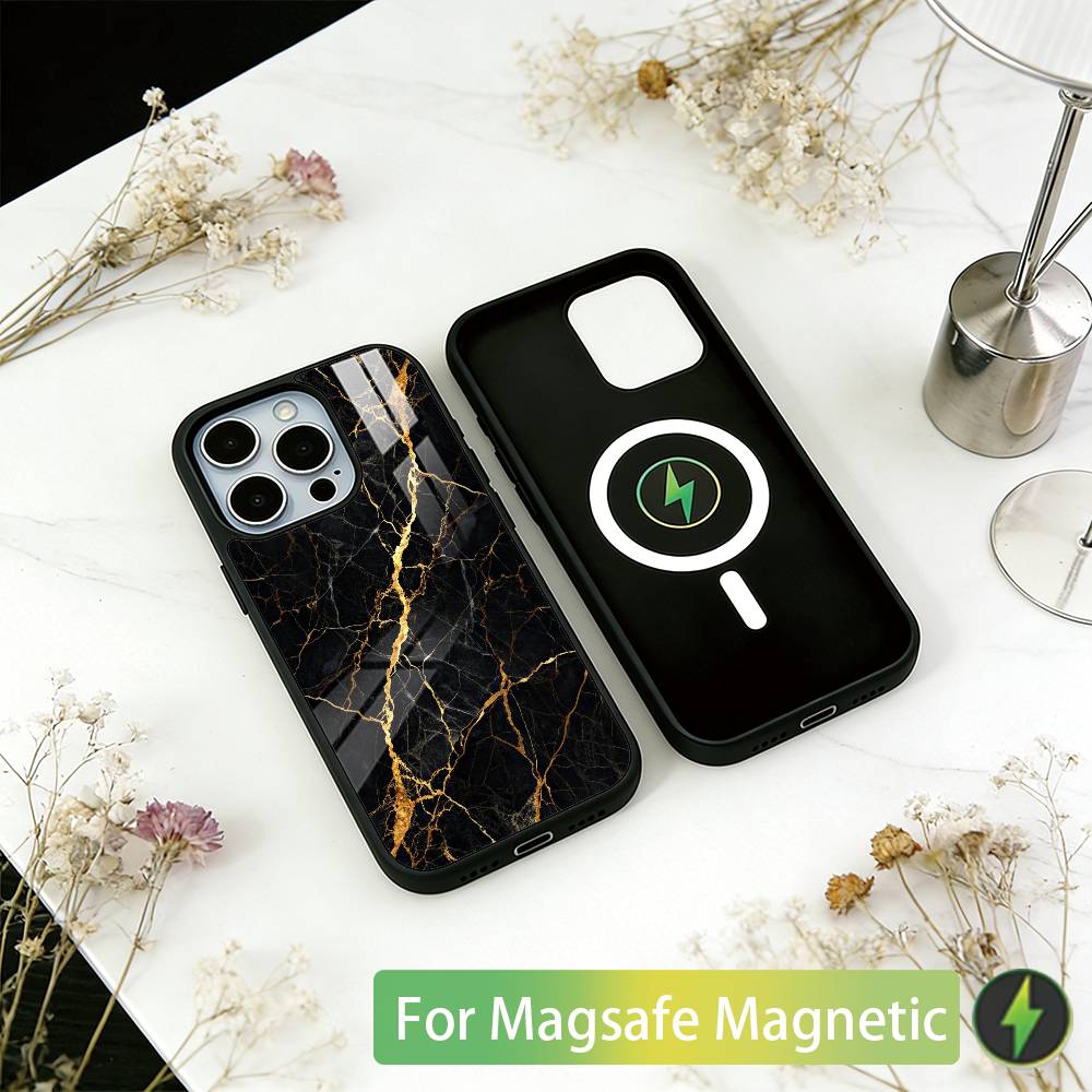 B-Black Gold Marble Art Phone Case For iPhone17,16,15,14,13,12,11 Plus,Pro Magnetic with Magsafe Wireless Charging iPhone11