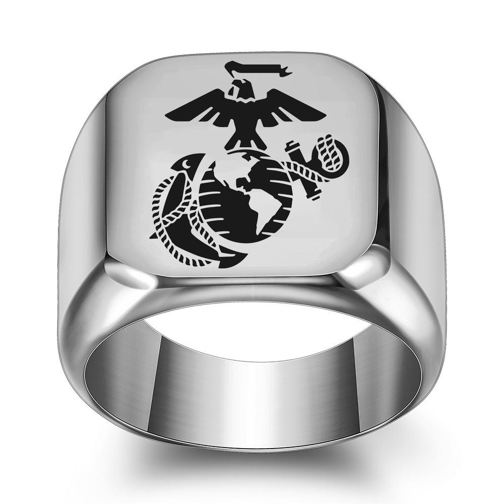 European  American Marine Corps Titanium Steel Ring: Men s Retro Punk Square, 18MM, Four-Color Design. Size 7