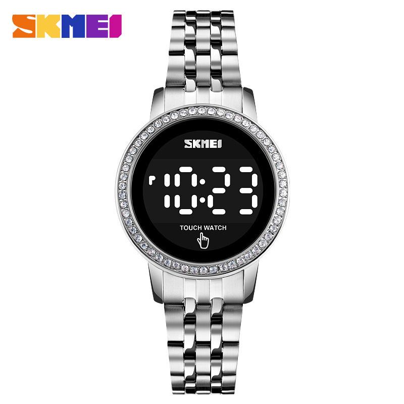 SKMEI Women s Waterproof LED Touch Screen Watch - Versatile Steel Band for Exquisite Fashion and Business Use серебряный