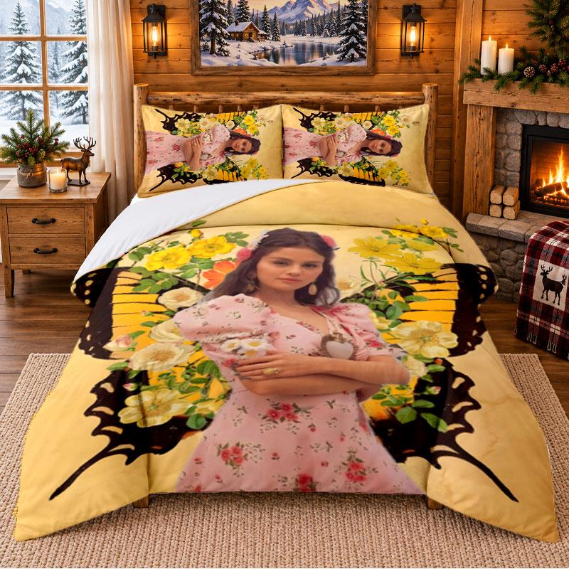 Selena Gomez Pattern Bedding 3Pcs Set Bed Sheet And Pillowcases For Indoor Bedroom