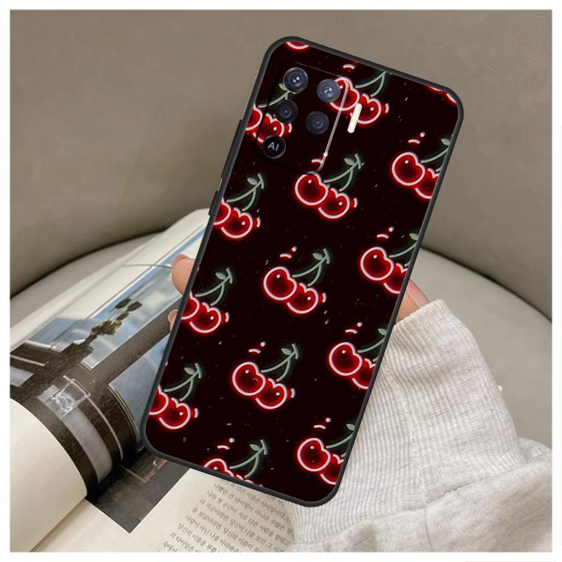 Cherry Pattern For OPPO A53 A5 A9 2020 A96 A76 A16 A54 A74 A94 A58 A78 A98 A52 A72 A15 A17 A57 A77 A79 Case