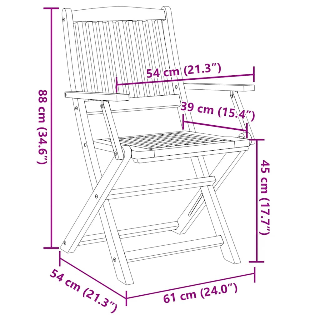 Garden Chairs 6 pcs Foldable 54 x 61 x 88 cm Solid Acacia Wood