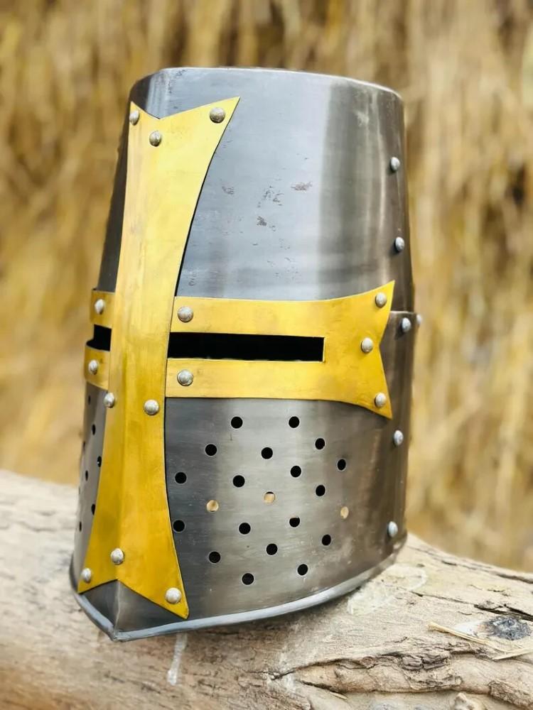 Medieval Templar Crusader Knight Helmet,Prop,Cosplay,Steel,Reenactment Role play,Halloween Costume,Wearable Helmet, Gift, Husband,Men Gift
