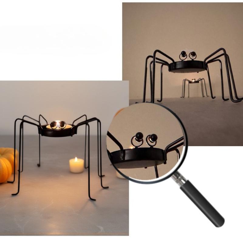 Schwarzer Spinnen Halloween Teelicht Kerzenhalter, Innen- und Außendekorationen für Party-Tisch, Küche, Kamin, Schreibtisch und Auslage