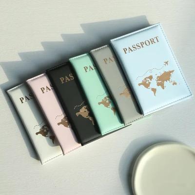 PU Leather Passport Cover Plain Skin Passport Cover World Map Protection Cover Credit Card Holder ID Card Passport Wallet