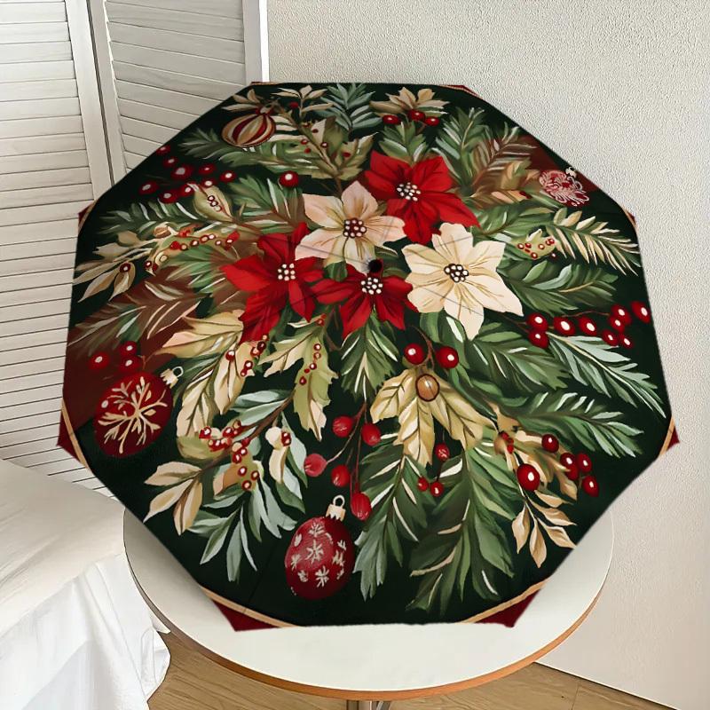 

1pc Christmas Floral Arrangement Umbrella with Plastic Handle,Suitable for All Seasons Home Travel Outdoor UmbrellaDD1309