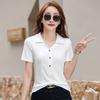 The Lapel Button Slimming Figure-hugging Elastic Half-sleeved T-shirt Is Fashionable Versatile and Elegant