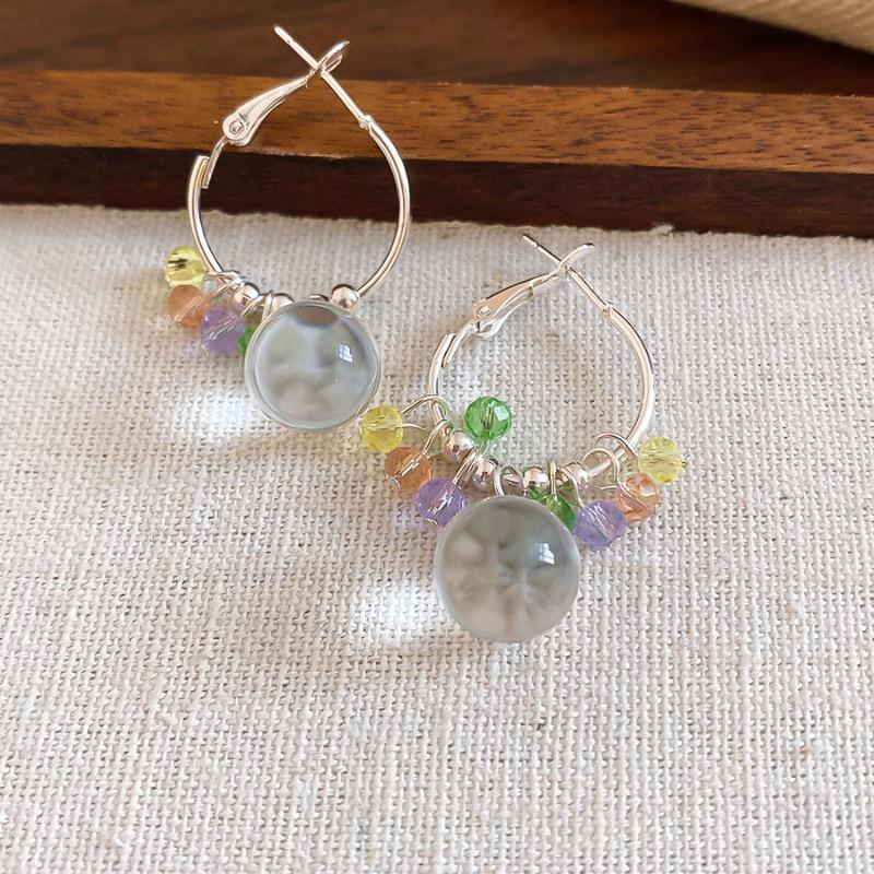 Summer Radiance~ Crystal Beaded Round Earrings Mori Vacation Style Versatile Earrings Design Sense Niche Earrings
