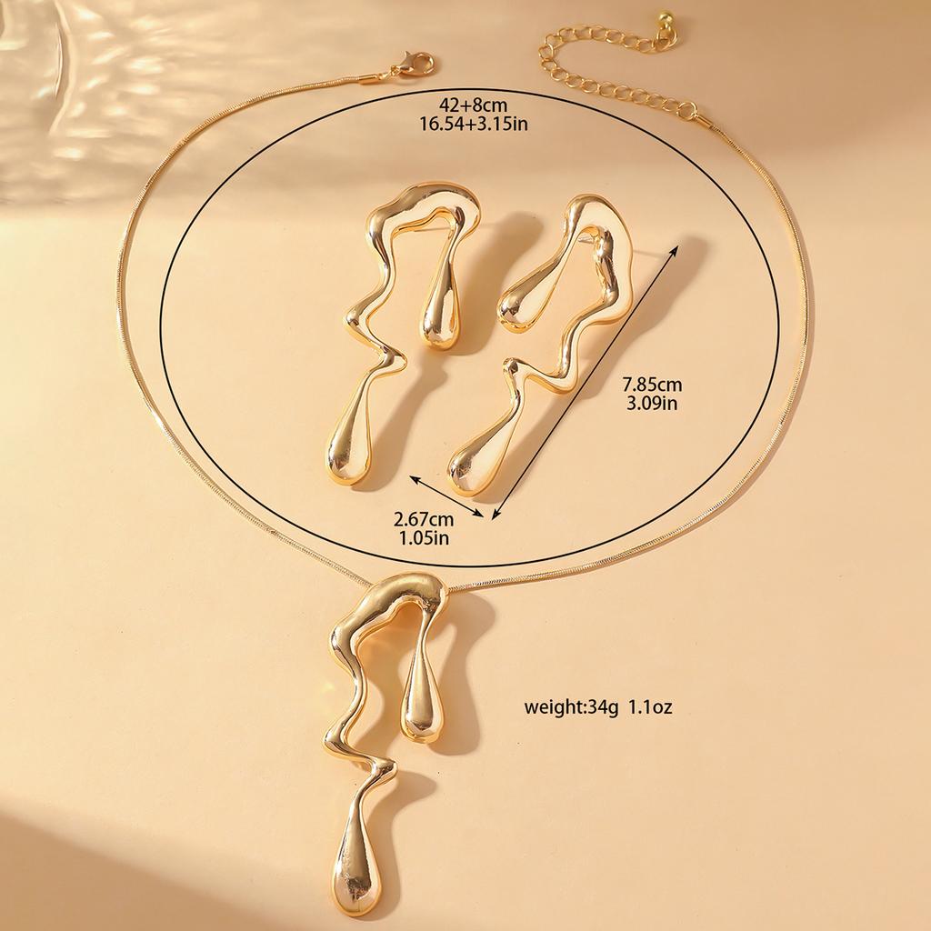 3-teiliges Damenmode Unregelmäßiges Flüssigkeits-Halsketten-, Ohrring-, Zirkon-Set Geeignet für Hochzeit, Party, Festival-Geschenke