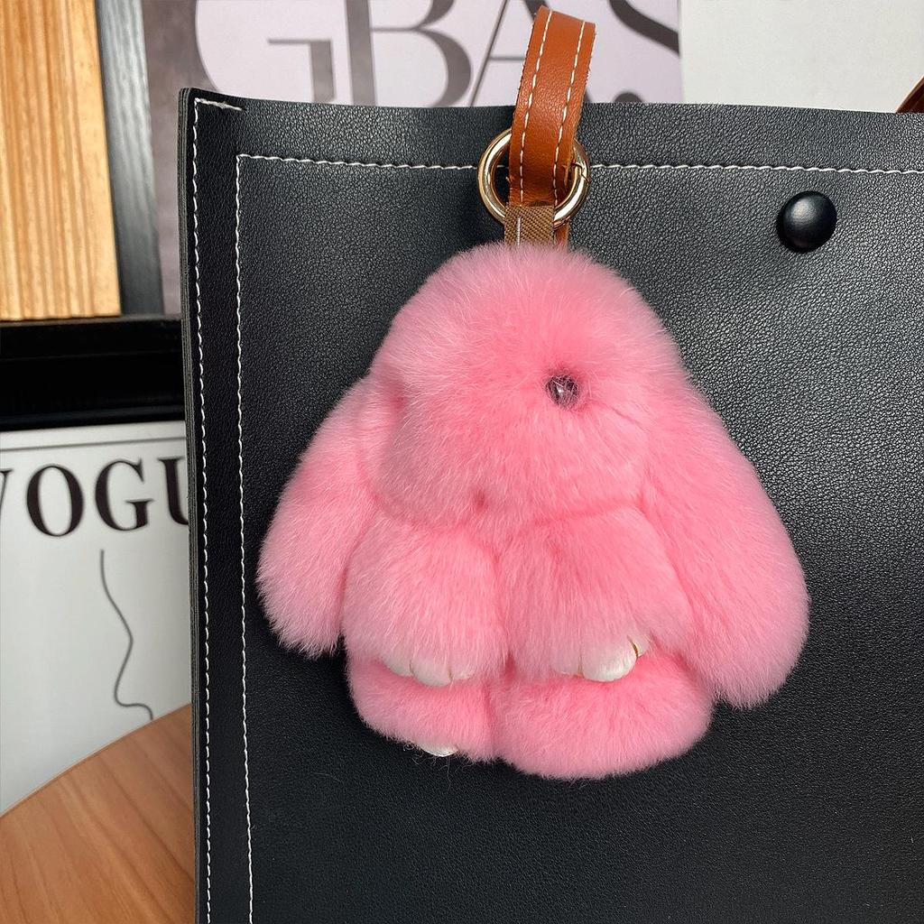 Mini Rex Rabbit Fur Pom Pom Keychain Bag Charm Keyring