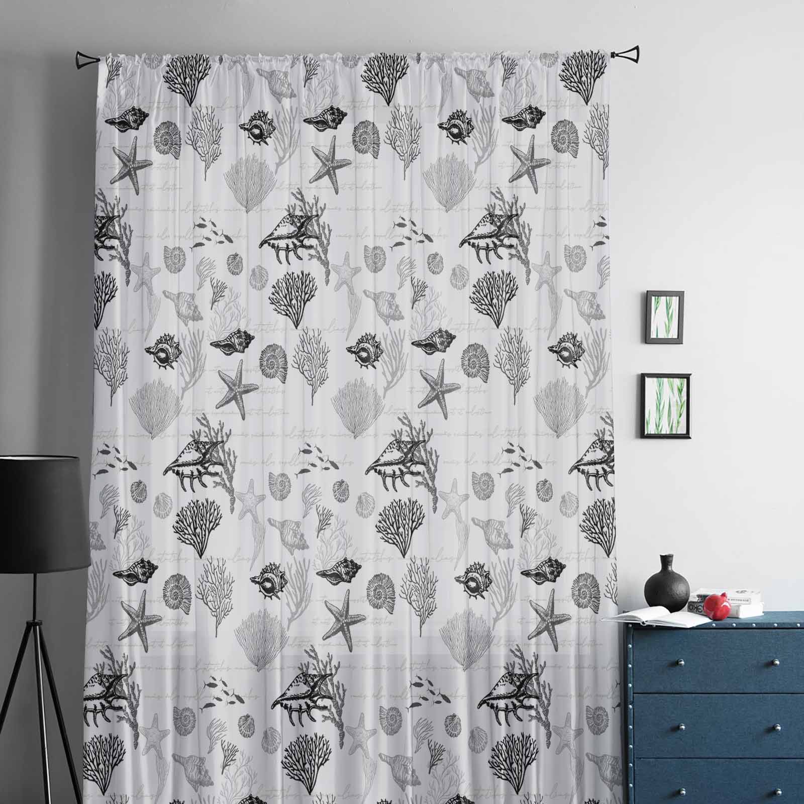 Ракушка морской звезды коралловый винтажный черный серый тюль для оконных штор — фото 2