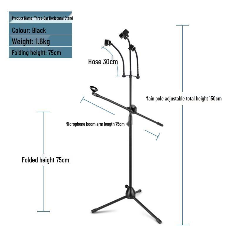 Adjustable Portable Microphone Tripod Stand for Live Streaming, Recording, Outdoor, or KTV
