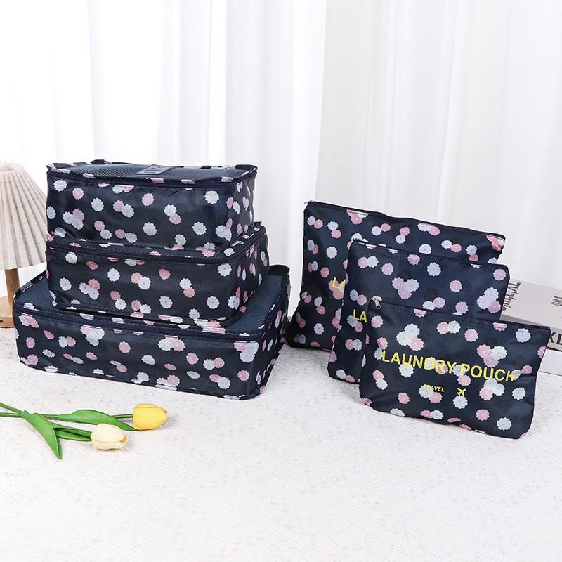 Korean Floral 6-Piece Travel Organizer Set - Large Size Storage Bags for Travel