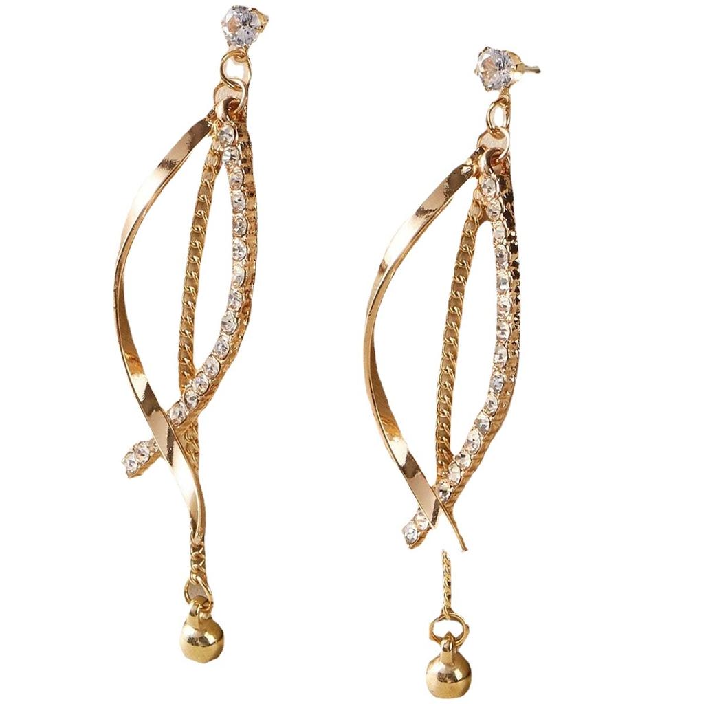 Fashion Versatile Cold Wind Stud Earrings Pendant Women's, Long Cross-fringed Diamond Earrings