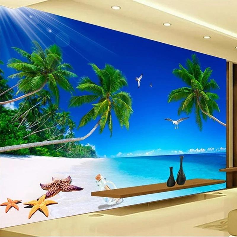 3d Sea View Wallpaper Coconut Shell Landscape Wall Mural Living Room Tv Sofa Bedroom 3d Murals