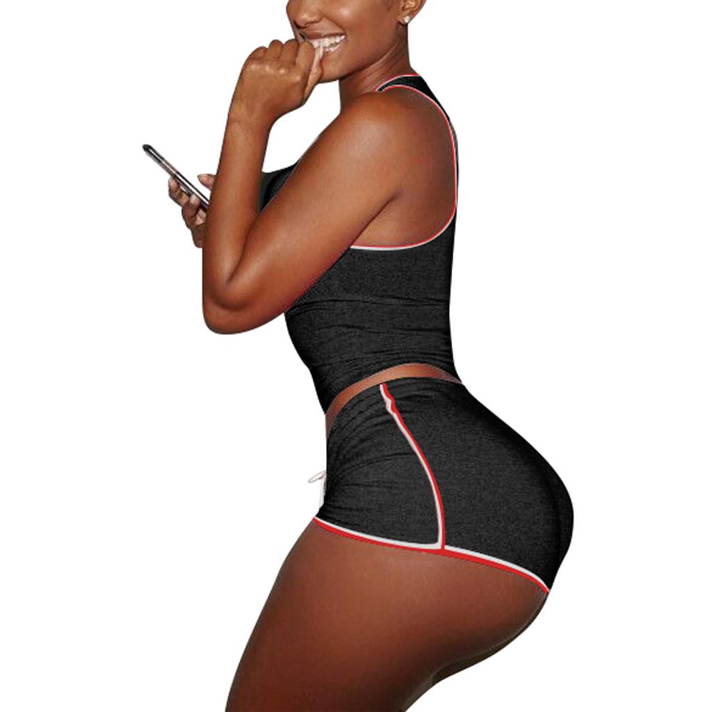 Women Sleeveless Split 2 Piece Set Casual Short Pants Casual Outfit Sportswear