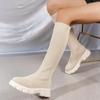 Fashion Casual Stretch Sock Boots Winter Fashion Knitted Knee High Women's Boots Thick Bottom Round Toe Long Boot Slim Shoes for Women