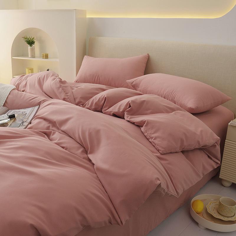 "Pure Color Sanded Four-Piece Bedding Set - Simple Style Quilt, Bedsheet for Dorms, Autumn/Winter."