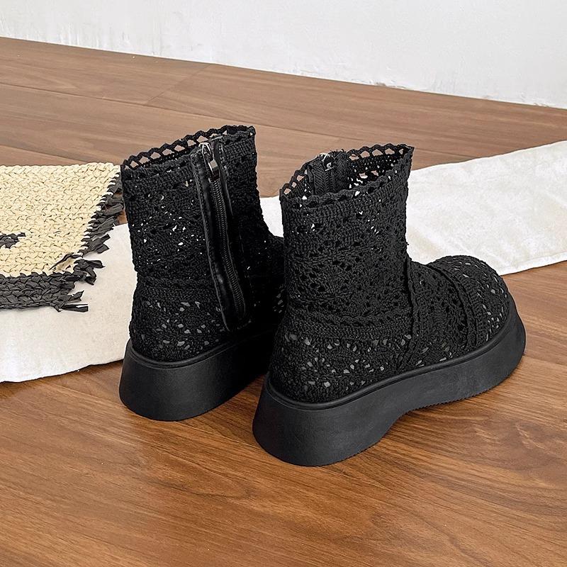 2025 New Summer Thick-soled Martin Boots Women's Mesh Hollow Breathable Short Boots Small Fashion Versatile Cool Boots