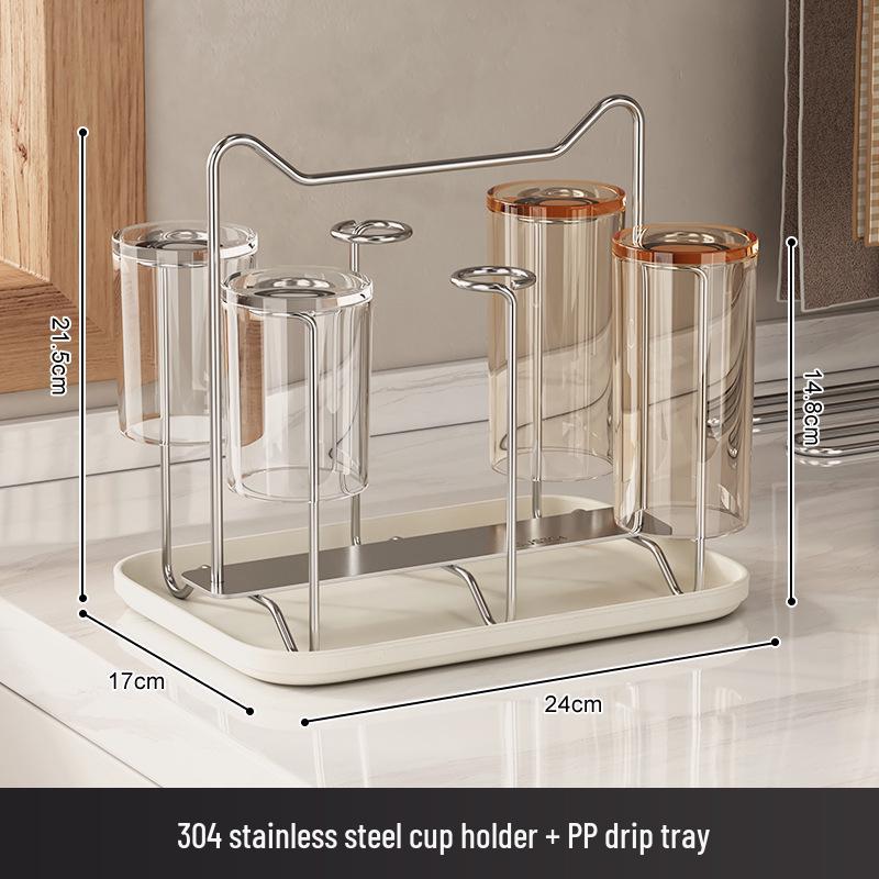 Stainless Steel Rotating Cup Holder & Draining Rack for Countertop