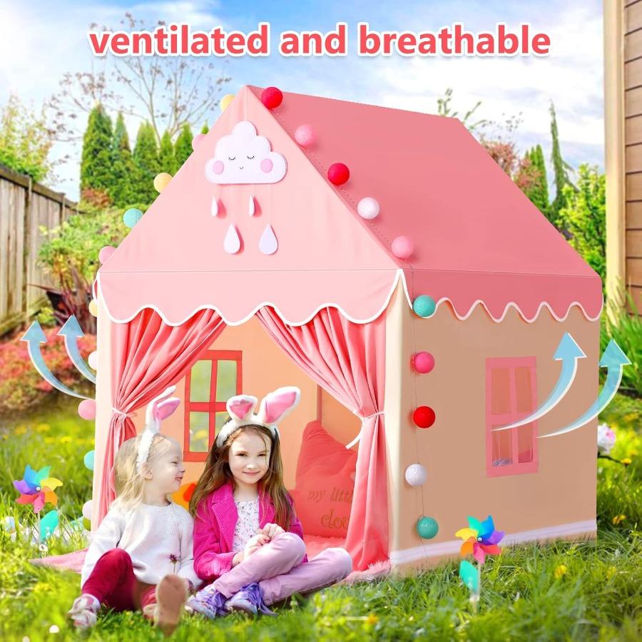 Pink Big Fairy Playhouse Designed for Girls Enjoy Tent Featuring Rug Princess Castle Tent Present Toy Designed for Toddler Long-Lasting Fabric Enjoy