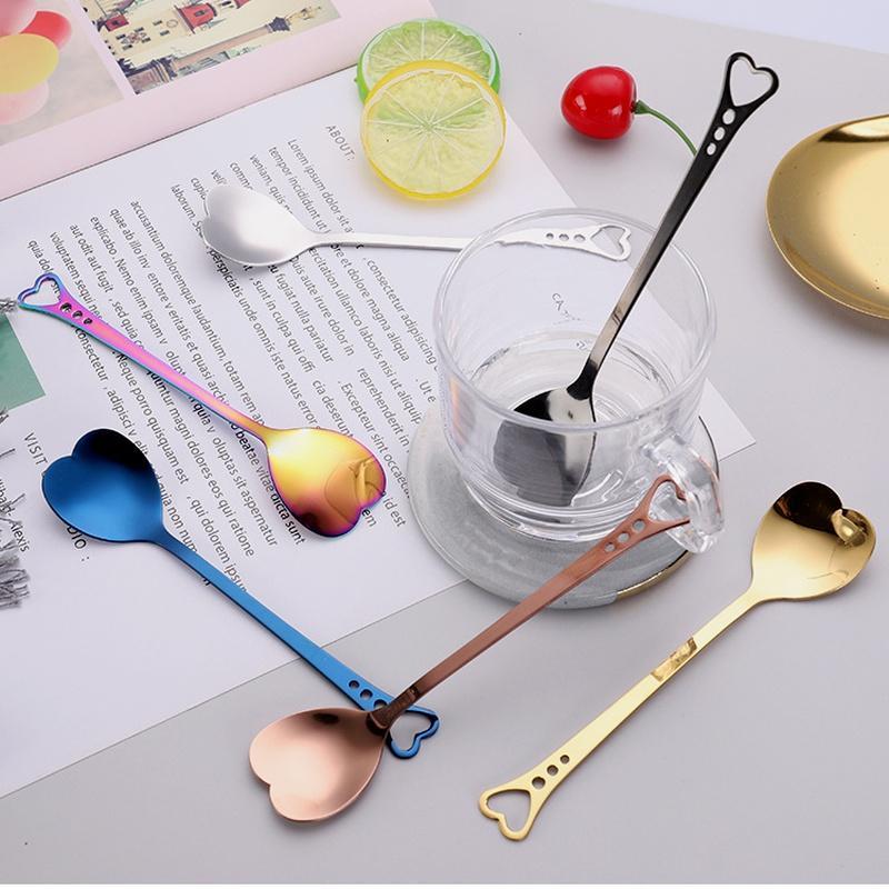 Heart Shaped Love Couple Spoon Creative Stainless Steel Coffee Tea Dessert Stiring Spoon Rainbow Gradient Spoon for Wedding Gift