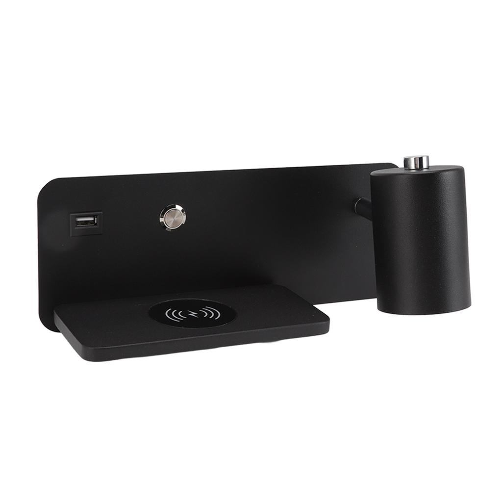 LED Wall Light USB Interface Wireless Charging LED Wall Lamp for Living Room Bedroom 85?265V Black