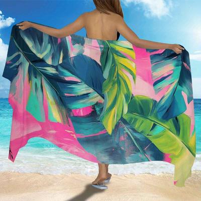 Tropical Leaf Pareo Scarf, Large Highly Absorbent Quick Dry for Travel Camping Summer Vacations