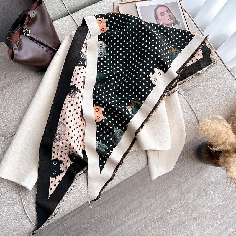 

Осенне-зимний треугольный шарф с принтом котят в горошек, двухсторонний теплый шарф, шаль, внешнее покрытие для женщин 135cm чёрный