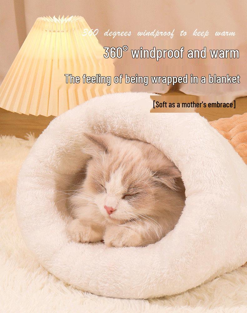 Pluszowe Zimowe Zamknięte Legowisko dla Psa i Kota: Ciepłe, Nieprzywierające, Wiatroodporne Gniazdo