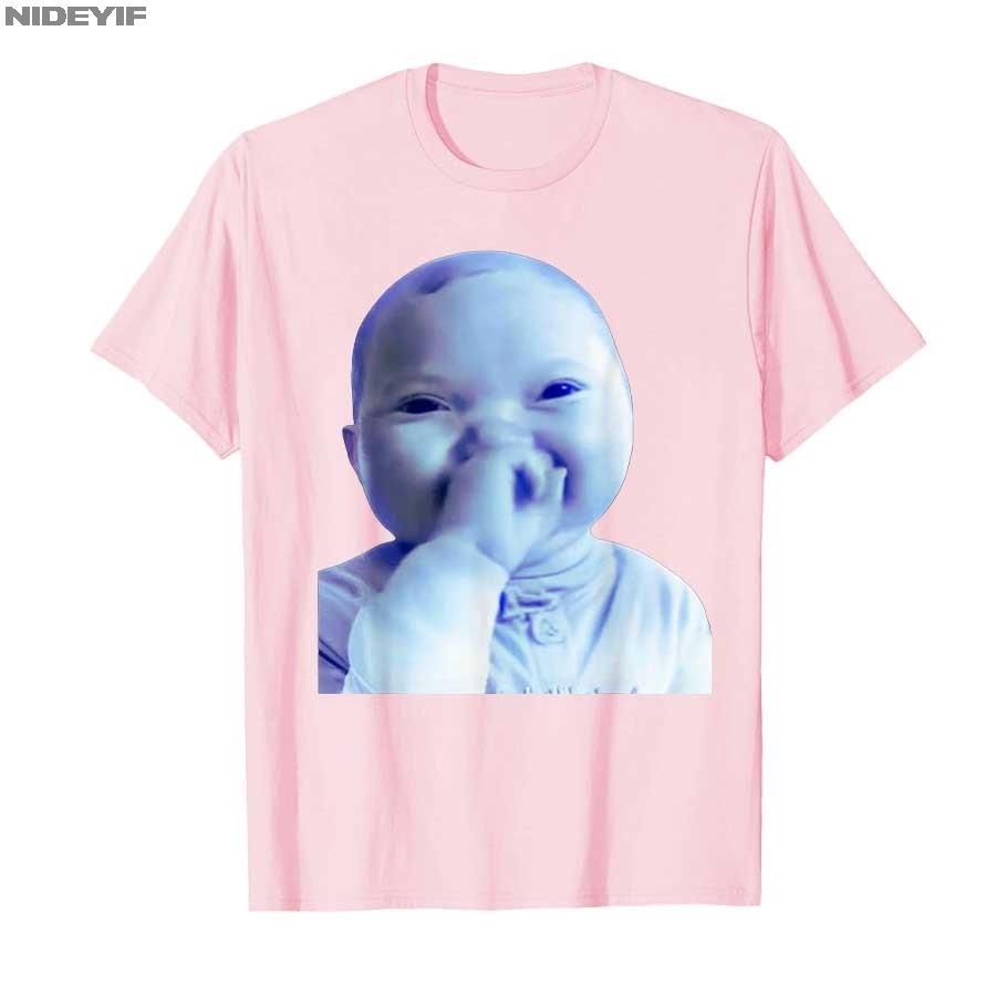 Funny AI Baby Holding Laugh Meme Viral Trend T-shirt For Men Women 100% Cotton T Shirts Short Sleeve Tops 1121-2