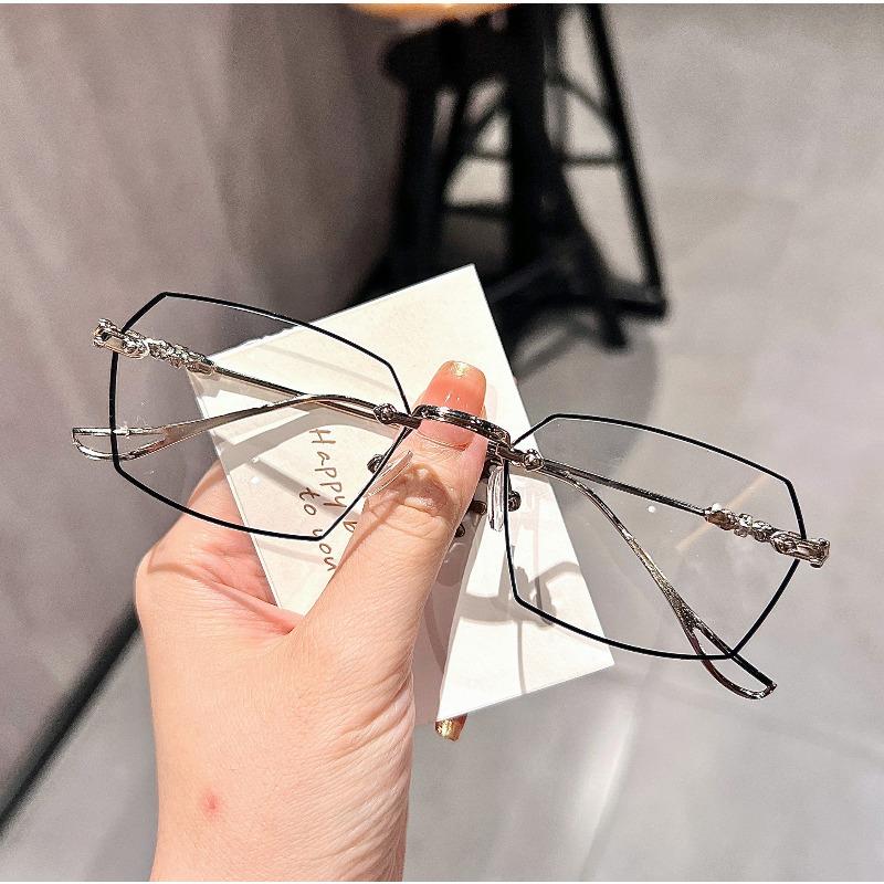 

Новые многоугольные литературные ретро-очки без оправы для женщин без макияжа, плоские очки с синим светом