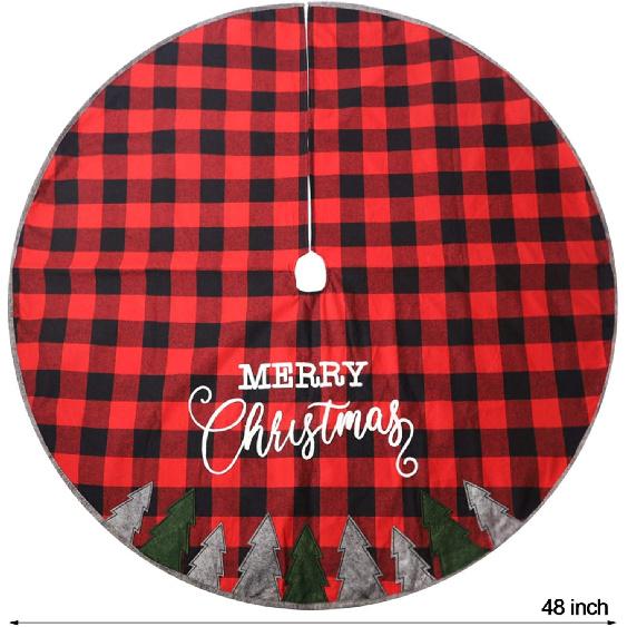 Juegoal 48 Inch Christmas Tree Skirt, Soft Red and Black Plaid Christmas Tree Mat for Xmas Party Decoration, Christmas Tree Holiday Decor