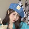 Hat Women's Fashion Autumn and Winter Big Head Circumference Show Face Small Cowboy Beret Bear Sticker Versatile Retro Octagonal Hat