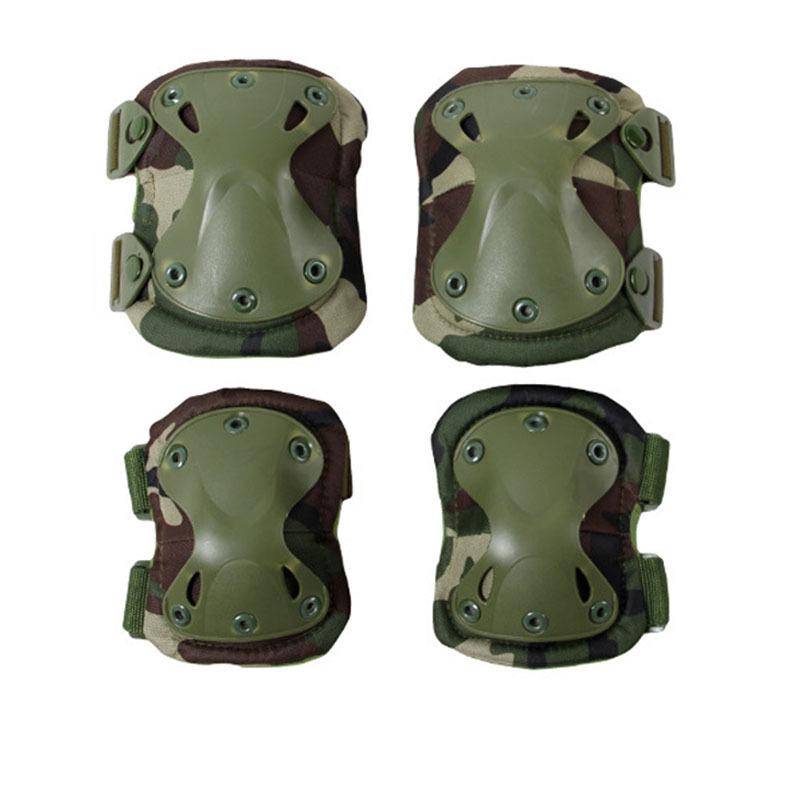 Camouflage Tactical Knee & Elbow Pads Set: 4-Piece Gear for Combat, Training, Riding & Sports Protection