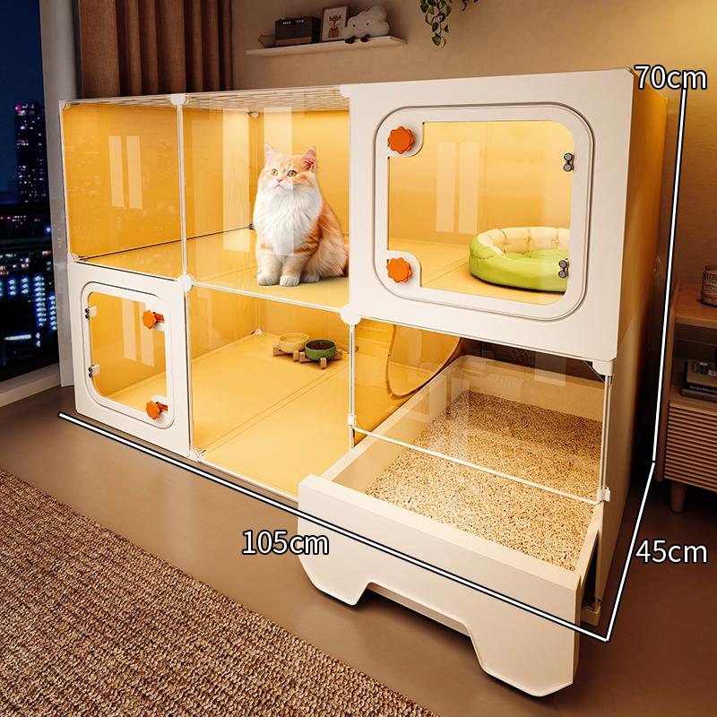 Hochsicht-Katzenkäfig All-in-One Katzenklo-System Indoor Einraum-Ein-Wohnzimmer-Aufbau Katzenwelpenhaus Heimtier-Wohnsitz-Lösung
