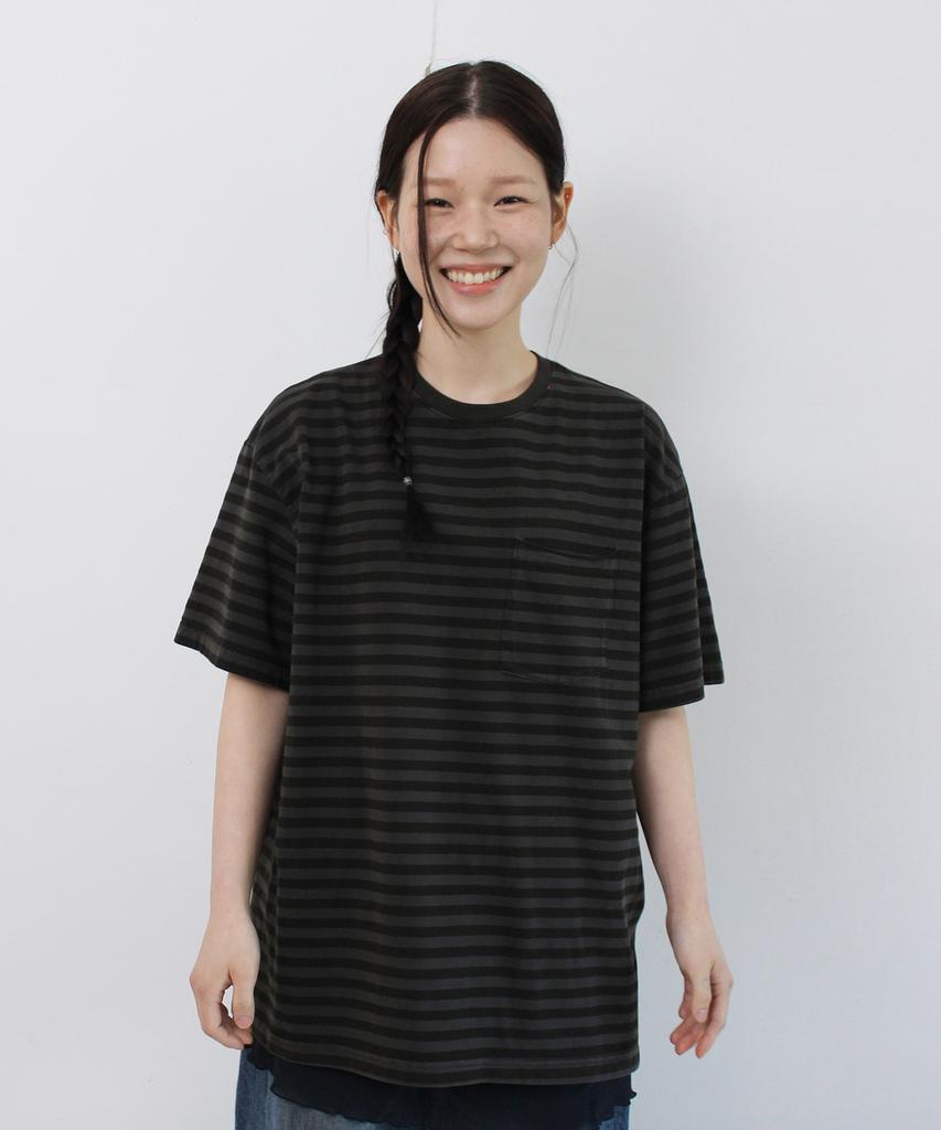 PARAKEET Striped Vintage Pocket Damage Tee (Olive)