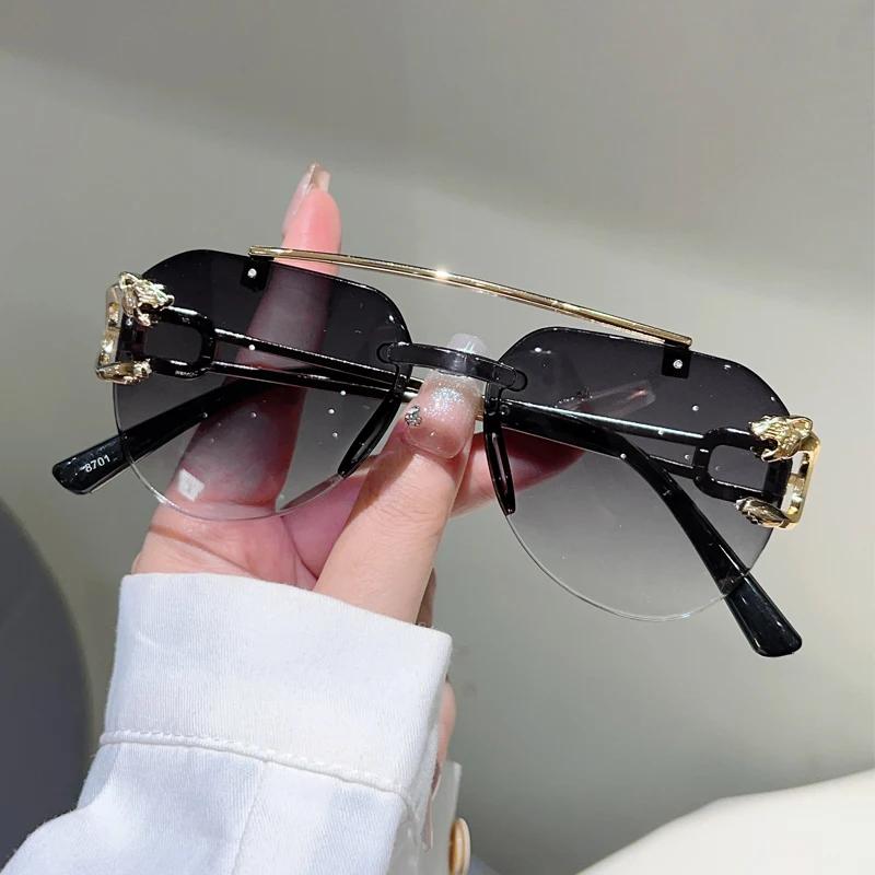 New Rimless Pilot Sunglasses Men Vintage Gradient UV400 Eyewear Fashion Women Casual Shades Outdoor Decor Eyeglasses