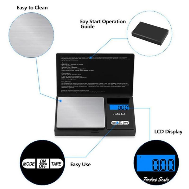 Mini Electronic Scale Pocket Digital Scale for Gold Sterling Silver Jewelry Scale Precision Scale 200/500g/1000gX0.01g/0.1g