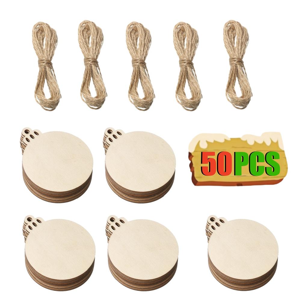 10-50Pcs Wooden Christmas Ornaments Unfinished Wood Slices with Holes Wooden Blanks Pendants for Kid DIY Craft Christmas Tree De
