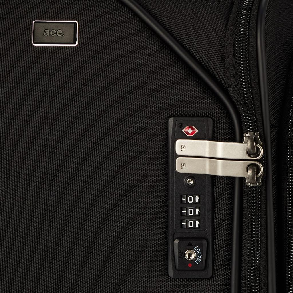 Ace Gene "Flexroof 2" Business Trolley, Carry-on Suitcase with Stopper and Silent Casters, for 2-3 Days, 43 cm, Black, Dimensions: H30 x W19 x D8 cm