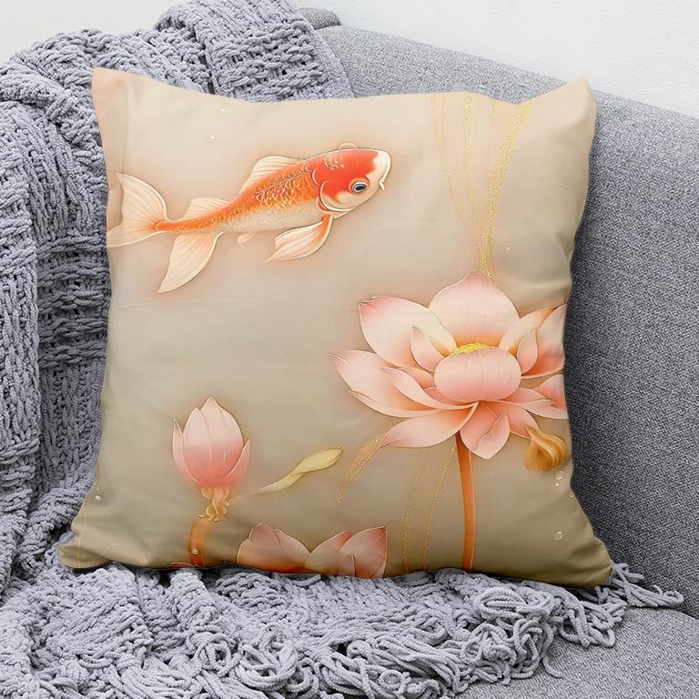 Car Living Room Sofa Cushion Cover Luxury Home Decoration Pillow Cover Chinese Style Lotus Koi Pattern
