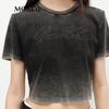 MO&Co. Washed Distressed Cotton Rhinestone Short Sleeve T-Shirt