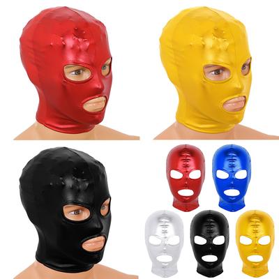 Unisex dospělý latexový lesklý kovový kostým s otevřenými ústy, celoobličejová maska ​​s kapucí, cosplay kostým