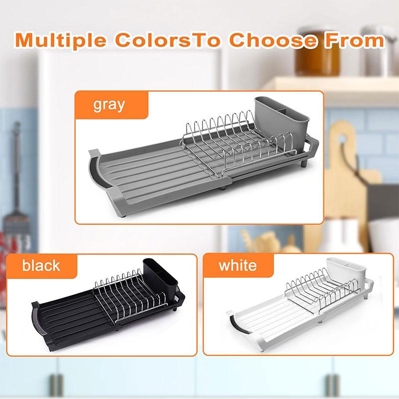 Expandable Dish Drying Rack with Cutlery Holder Rust-Resistant Dish Drainer Kitchen Drying Rack Space Saving Counter Organizer